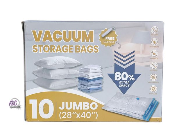 Lot 56-223518 - NEW Vacuum Storage Bags Jumbo Size 28” x 40” Pump Included 10 Count