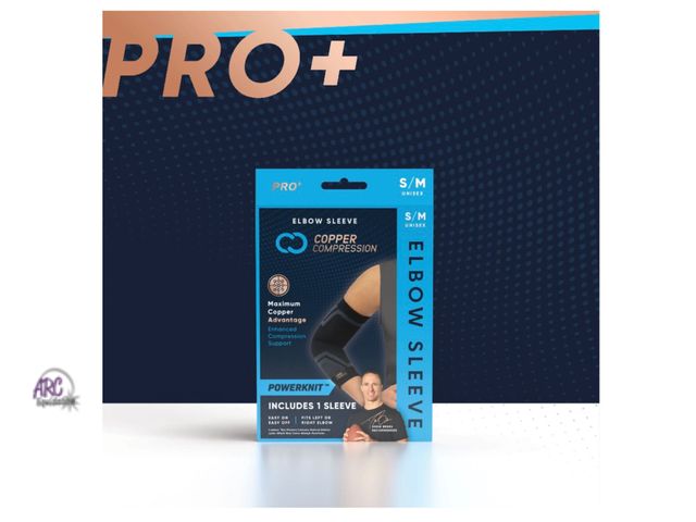 Lot 56-156851 - New Copper Compression PRO+ Elbow Sleeve for Pain Relief, Adults &amp; Teens, Seamless Knit, Small/M...