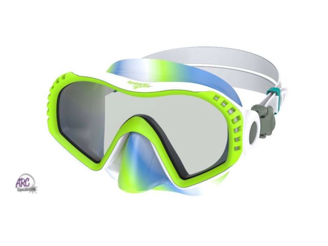 Lot 56-120760 - New Speedo Junior Dive Wave Watcher Swim Mask - Tie Dye Blue/Green/ Silver: Ages 6-14 Snorkeling Gea...