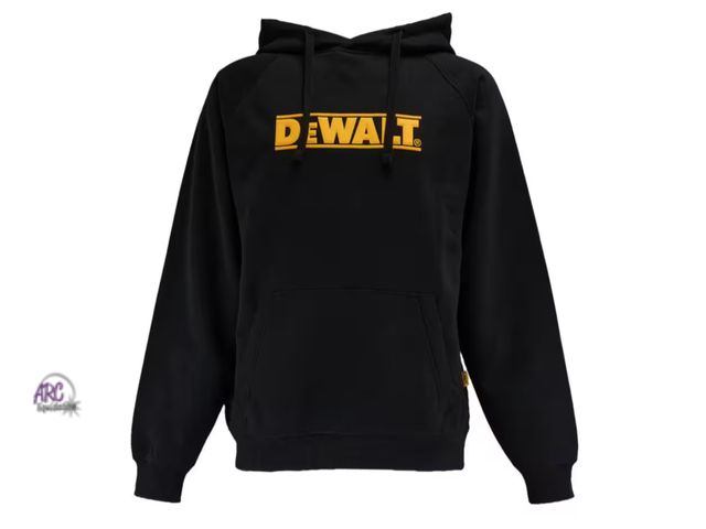 Lot 56-385530 - NEW DEWALT Weatherford Men's XL Black Cotton/Poly Hoodie Sweatshirt with Front Pocket and Logo Water...