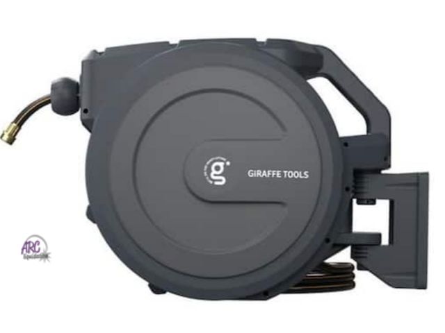 Lot 56-506065 - NEW IN BOX-Giraffe Tools Garden Retractable Hose Reel-1/2 in. to 78 ft. Wall Mounted, Dark Grey