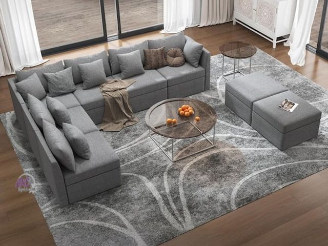 Lot 56-763035 - New in box. Norra Collection 116 in. 8-Piece Fabric with Storage Modular Sectional Sofa in Dark Gray...