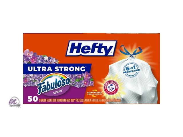 Lot 56-214417 - New,Hefty Ultra Strong 13 Gallon Kitchen Drawstring Fabuloso Scent Bags Tall 50 Bags