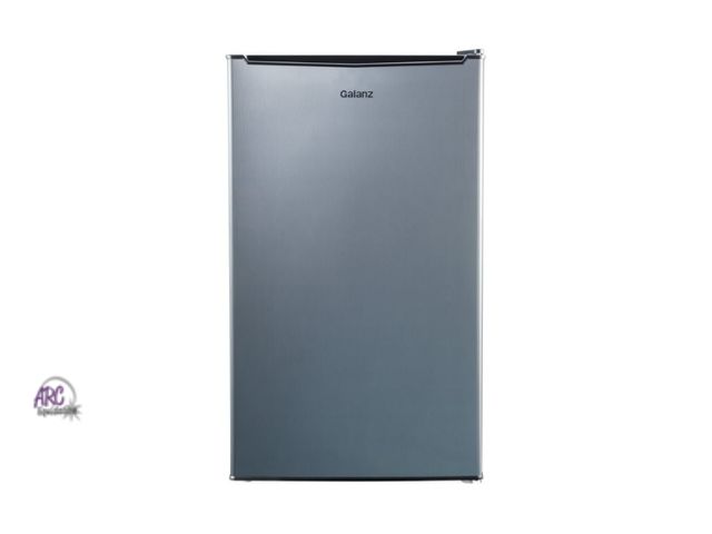 Lot 56-761661 - New tested and works. Small dent on top corner of door. Galanz 3.3 Cu Ft Compact Refrigerator, Stain...