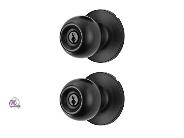 Lot 56-392613 - New,Hyper Tough Two Keyed Entry Ball Locking Doorknobs Matte Black Finish Twin Pack