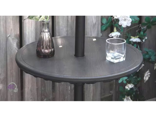 Lot 56-150264 - New 20 in. Black Round Plastic Umbrella Table Tray Portable Table Top Outdoor Side Table for Beach, ...