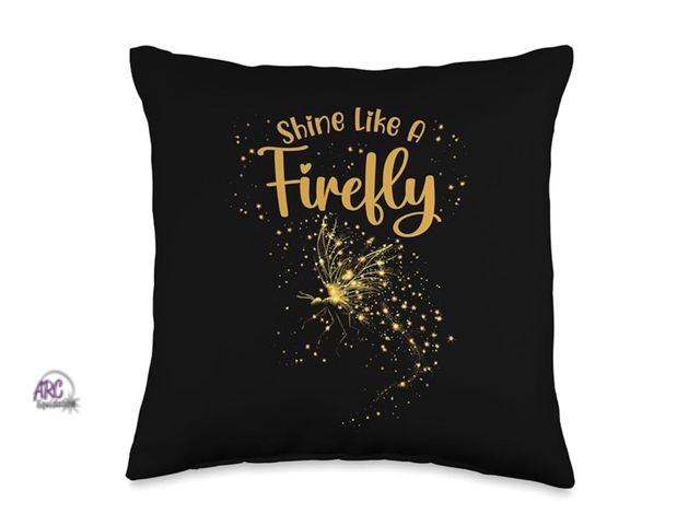 Lot 56-187017 - New “Shine Like a Firefly” Lightning Bug Decorative Throw Pillow (Black/Yellow)