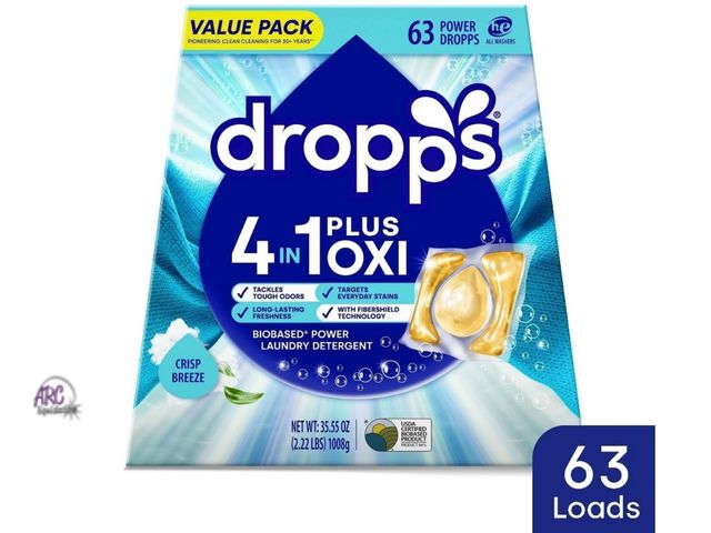 Lot 56-855812 - New - Dropps 4in1 Plus Oxi - 63 Power Dropps - Crisp Breeze Scent