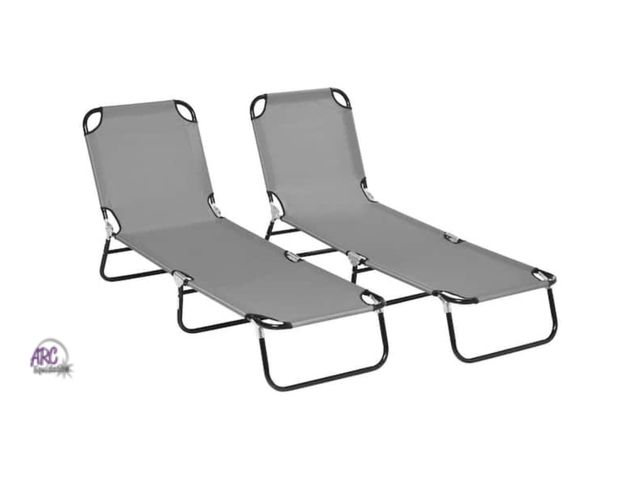 Lot 56-655467 - New Opened Box - Outsunny Dark Gray 2-Piece Metal Outdoor Folding Chaise Lounge with 5-Level Reclini...