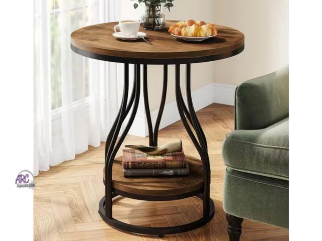 Lot 56-150764 - New in Box Kerlin 19.7 in. Brown Rustic Round Wood Side Table 2-Tier End Table with Metal Frame
