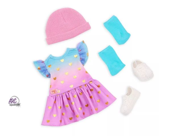 Lot 56-571630 - NEW-Our Generation Lovely Hearts Pink Hat &amp; Gradient Dress Outfit for 18" Dolls: 6-Piece Fashion...