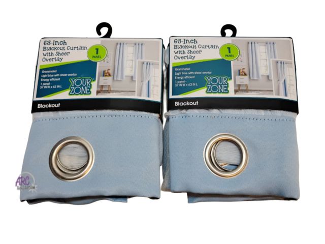 Lot 56-507824 - NEW-LOT OF 2-63" Blackout curtains with sheer overlay-light blue-1 panel = 37"W x 63"L