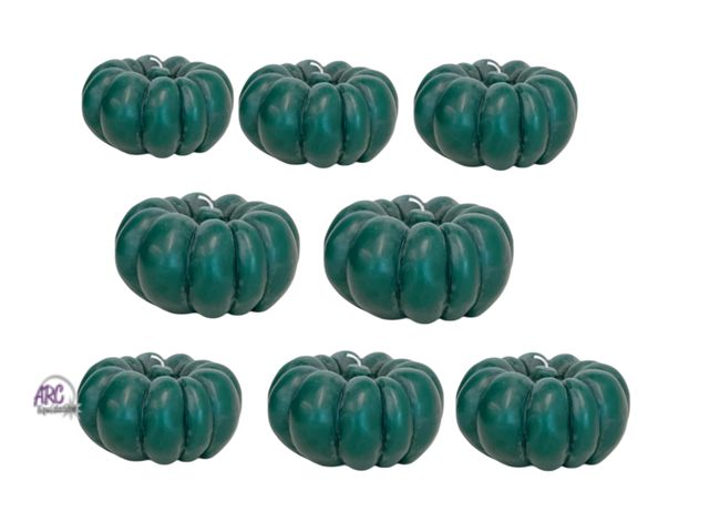 Lot 56-509434 - NEW-LOT OF 8-pumpkin pillar candle-unscented 3.93"w x 2.2"H green