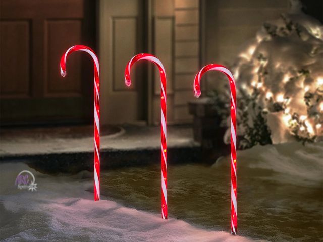 Lot 56-827128 - New - Red &amp; White Light-up Candy Cane Christmas Yard Stakes, 26 in, 3 Count, by Holiday Time