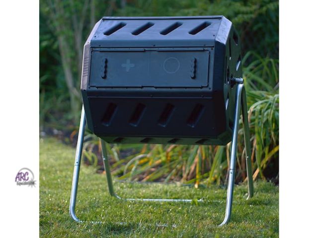 Lot 56-641565 - New Sealed - FCMP Outdoor Tumbling Composter with Two Chambers for Efficient Batch Composting