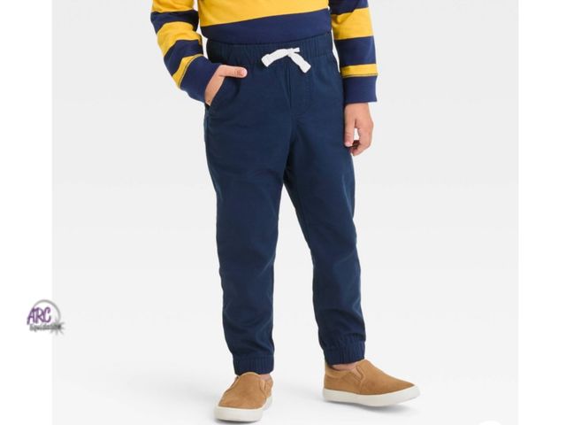 Lot 56-317630 - New, 2 pairs Cat &amp; Jack Toddler Boys' 2T Woven Jogger Pants - Navy Blue and Grey Reinforced Knee...