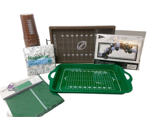 Lot 56-601523 - Lot of 6 Football game day party items.