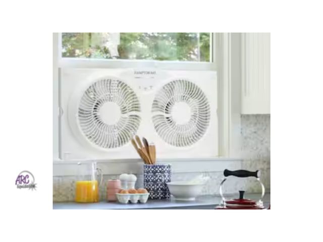 Lot 56-226361 - New In Box - Hampton Bay 9 IN Digital Window Fan White Finish 3 Speed Control (Size 23.2 In W x 12.9...