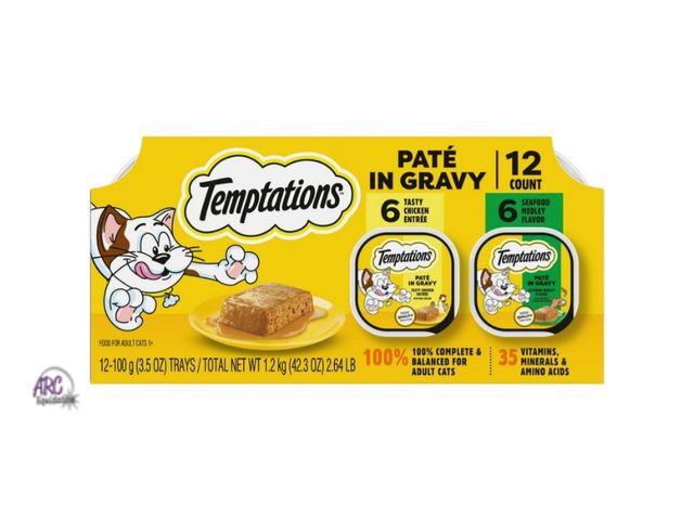 Lot 56-511125 - NEW-Temptations Paté In Gravy Flavor Wet Cat Food Variety Pack, 3.5 Oz Tray (12 Pk) 6 TASTY CHICKEN,...