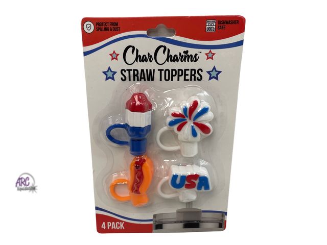 Lot 56-156330 - New Char Charms 4th of July Summer Straw Toppers (4 Pack)