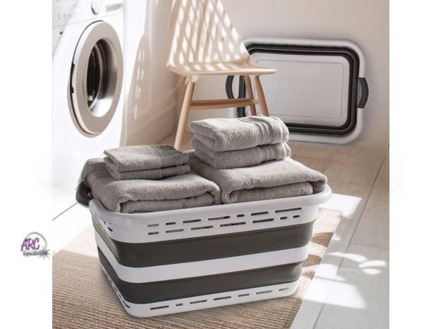 Lot 56-331860 - New Black &amp; White Pop &amp; Load Collapsible Laundry Basket