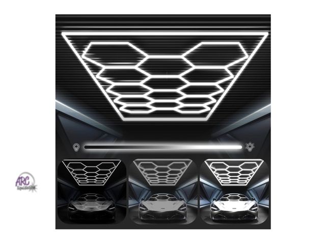 Lot 56-270950 - New FERUERW Hexagon Garage Lights 3 Level Dimmable with Rectangle Frame, High Brightness 672W 26000 ...