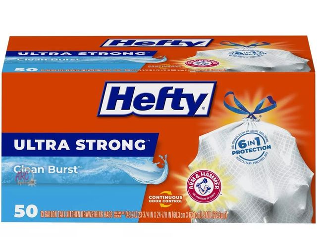 Lot 56-214517 - NEW-WATER DAMAGED BOX-Hefty Ultra Strong Tall Kitchen Drawstring Trash Bags - Clean Burst Scent - 13...