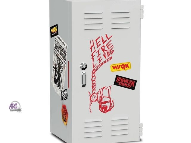 Lot 56-860434 - New Open Box - Stranger Things HellFire Club Locker Mini Fridge - Holds up to 8 Cans - Includes AC P...