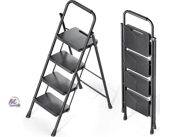 Lot 56-771321 - New 4 Step Ladder, Folding Step Stool with Safe-Lock Design, 500 lbs Sturdy Steel Ladder with Wide A...