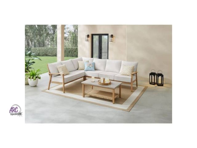 Lot 56-770951 - New in box. Hampton bay West Haven 5-Piece Wicker Outdoor Sectional Set with CushionGuard Almond Cus...