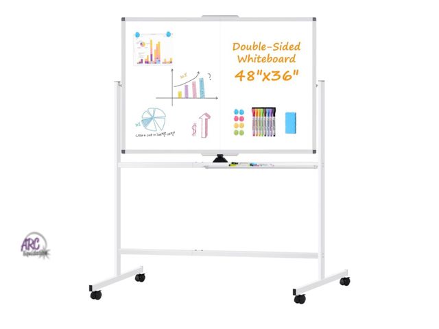 Lot 56-269050 - New in box WALGLASS Rolling Dry Erase Whiteboard, 48"x36" Double-Sided White Board on Wheels, Large ...