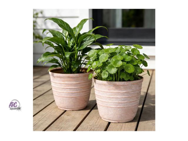 Lot 56-143850 - New (2-Pack) Lark &amp; Vine Kemi Terracotta Resin Planter Set with Drainage Holes (14.41 in. L x 14...