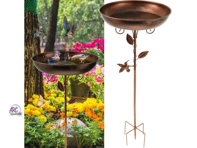 Lot 56-263424 - NEW Keyohome 32" Vintage Freestanding Birdbath With Upgraded 5-Pronged Base (Antique Bronze)
