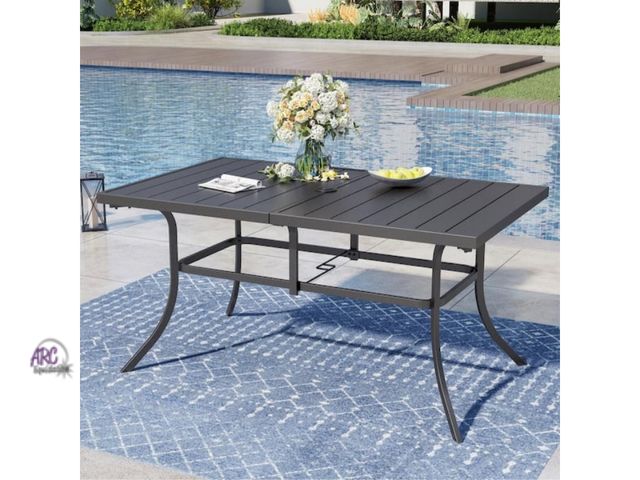 Lot 56-780912 - New in box. Black Rectangle Metal Patio Outdoor Dining Table with 1.57 in. Umbrella Hole. Hardware i...
