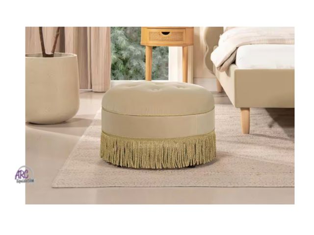 Lot 56-109043 - New Jennifer Taylor Yolanda 24 in. Fawn Brown Velvet Round Upholstered Living Room Accent Ottoman