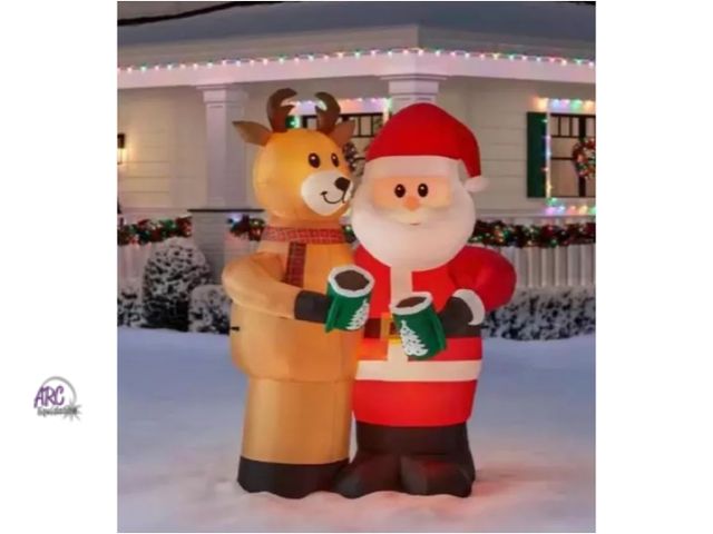 Lot 56-731330 - New 8ft giant sized animated led Santa and reindeer. Cheers