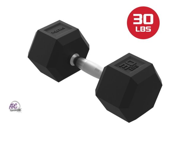 Lot 56-275151 - New FitRx 30lbs Rubber Hex Dumbbell – Solid Steel Handle, Durable Rubber Coating, Anti-Roll Weight f...