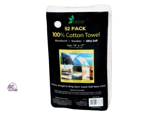 Lot 56-166214 - New Unitex 100% Cotton Towel White 14 in x 17 in 52-count