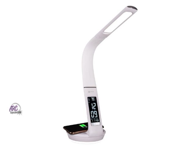Lot 56-509965 - NEW-TESTED-OttLite LED Desk Lamp with Clock and Wireless Charging Station-White-13" high