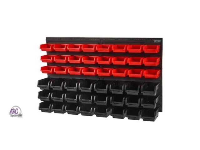 Lot 56-552118 - NEW-VEVOR-48-Bin Wall Mounted Storage Bins Parts Rack Organizer Garage Shop Tool Organizer w/Wall Pa...