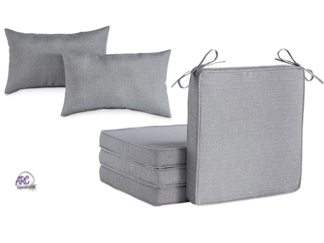 Lot 56-270750 - New Outdoor Cushion and Pillow 6pc Set Includes 2 18" x 9" Pillows and 4 18" x 18" Seat Cushions Gre...