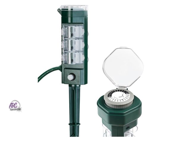 Lot 56-345423 - New,  Box damaged, 24 Hour Mechanical Outdoor Timer for Lights Waterproof,6 Outlets Power Yard Stake...