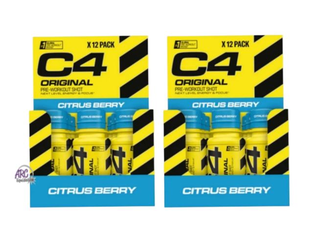 Lot 56-327251 - NEW-SEALED-24 pk C4 Original pre-workout shot- citrus berry-60ml per bottle Best By 31/05/2025