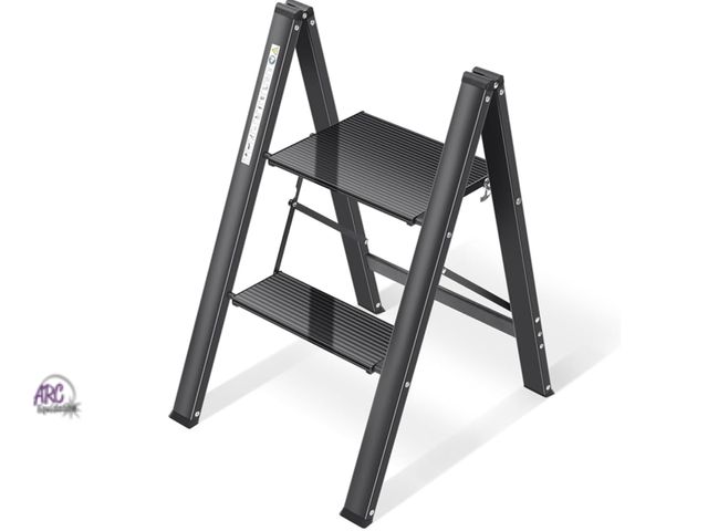 Lot 56-267598 - NEW KINGRACK Aluminium 2 Step Ladder with Wide Steps, Lightweight Foldable, Portable Slim Step Stool...