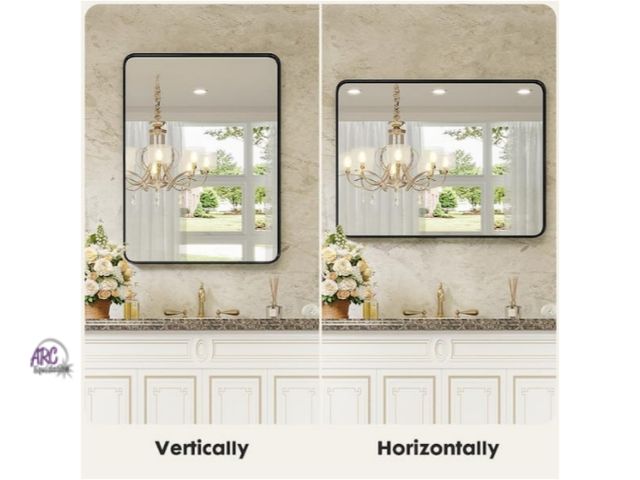 Lot 56-739129 - New Modern 40 in. W x 30 in. H Rectangle Black Framed Bathroom Vanity Mirror Wall Mirror with Rounde...