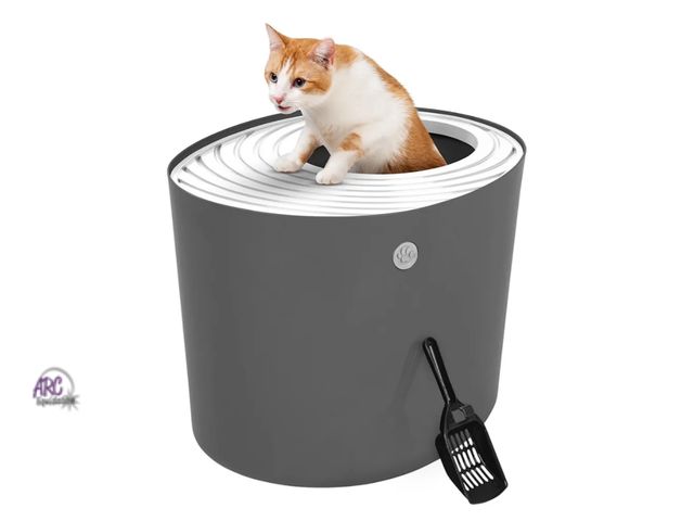 Lot 56-393513 - New,IRIS USA Cat Litter Box, Large Top Entry with Litter Catching Lid and Scoop, Dog Proof, Cat Box ...