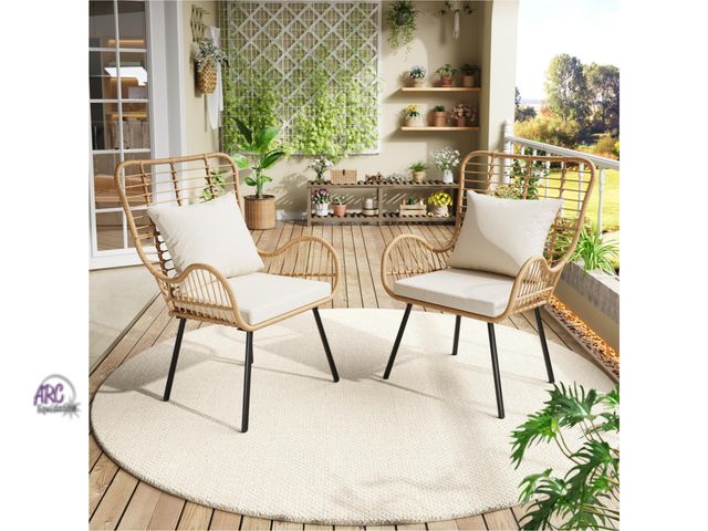 Lot 56-752650 - New in box. Patio Wicker Chairs Set of 2 - Outdoor/Indoor Boho Rattan Chair with Thick Cushions &amp...