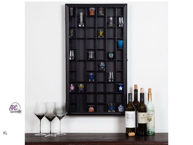 Lot 56-558418 - New Gallery Solutions - Black Wall-Mounted - Curio &amp; Shot Glass Display Case - 17"x32