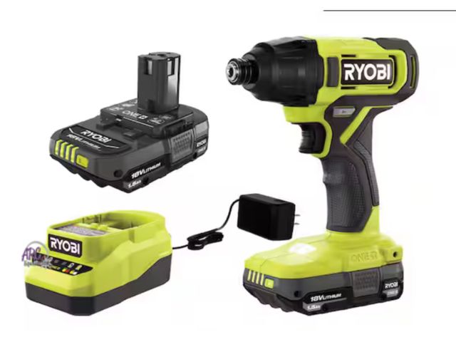 Lot 56-606923 - New, open box RYOBI ONE+ 18V Cordless 1/4 in. Impact Drill/Driver Kit with (2) 1.5 Ah Batteries and ...