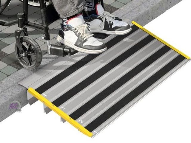 Lot 56-521240 - SLIGHTLY USED-Nuvium 6" Rise Door Threshold Ramps for Doorways, Stable Yellow Edge, Aluminum Wheelch...